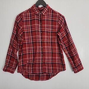 Marine Layer Women's Medium Red Blue Plaid Button Up Flannel Shirt Cotton‎